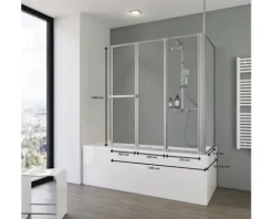 Badewannenaufsatz 3-teilig mit Seitenwand SCHULTE Komfort 1290,0 x 140 cm Glasdekor Tropfen Profilfarbe aluminium D1603-B 01 01 140