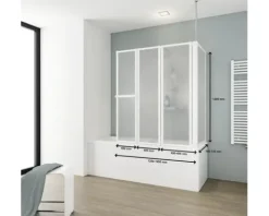 Badewannenaufsatz 3-teilig mit Seitenwand SCHULTE Komfort 128,8 x 140 cm Glasdekor Tropfen Profilfarbe weiß D1511 04 01 140