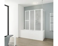 Badewannenaufsatz 3-teilig mit Seitenwand SCHULTE Komfort 128,8 x 140 cm Glasdekor Tropfen Profilfarbe weiß D1511 04 01 140