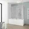 Badewannenaufsatz 3-teilig mit Seitenwand SCHULTE Komfort 128,8 x 140 cm Kunstglas Tropfen Profilfarbe aluminium D1511 01 01 140