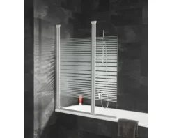 Badewannenaufsatz 2-teilig SCHULTE Komfort ExpressPlus 114 x 140 cm Glasdekor Querstreifen Profilfarbe weiß EP1653 04 72 140