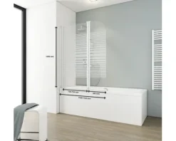 Badewannenaufsatz 2-teilig SCHULTE Komfort ExpressPlus 114 x 140 cm Glasdekor Querstreifen Profilfarbe weiß EP1653 04 72 140