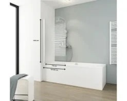 Badewannenaufsatz 1-teilig SCHULTE Komfort ExpressPlus 80 x 140 cm Glasdekor Querstreifen Profilfarbe weiß EP1650 04 72 140