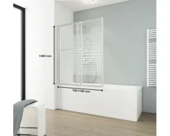 Badewannenaufsatz 2-teilig SCHULTE Komfort 118 x 140 cm Glasdekor Querstreifen Profilfarbe weiß D1130 04 72 140
