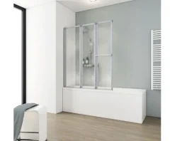 Badewannenaufsatz 3-teilig SCHULTE 126,8 x 140 cm Glasdekor Tropfen Profilfarbe aluminium D1510 01 01 140