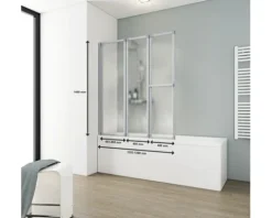 Badewannenaufsatz 3-teilig SCHULTE 126,8 x 140 cm Glasdekor Tropfen Profilfarbe aluminium D1510 01 01 140