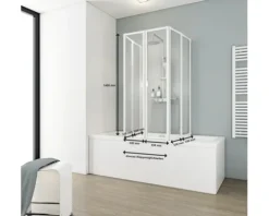 Badewannenaufsatz 2 x 3-teilig SCHULTE Komfort 104 x 140 cm Glasdekor Tropfen Profilfarbe weiß D1700 04 01 140