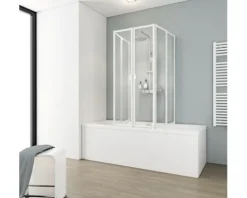 Badewannenaufsatz 2 x 3-teilig SCHULTE Komfort 104 x 140 cm Glasdekor Tropfen Profilfarbe weiß D1700 04 01 140