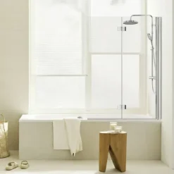Badewannenfaltwand Schöner Wohnen ELARA 2-teilig, 100 x 140 cm, 5 mm ESG-Klarglas, Profil Gold, links/rechts montierbar