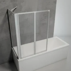 Badewannenfaltwand SCHULTE Komfort 3-teilig, mit Seitenwand, ohne Bohren, 129 x 121 cm, 3 mm ESG-Klarglas, Profil Aluminium, links/rechts montierbar