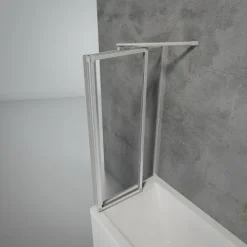 Badewannenfaltwand SCHULTE Komfort 3-teilig, mit Seitenwand, ohne Bohren, 129 x 121 cm, 3 mm ESG-Klarglas, Profil Aluminium, links/rechts montierbar