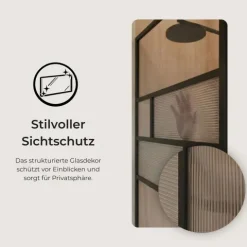 Badewannenfaltwand SCHULTE Komfort Carvella 1-teilig, 80 x 140 cm, 6 mm ESG Carvella Glasdekor, Profil Mattschwarz, mit Schmutzversiegelung, links/rechts montierbar