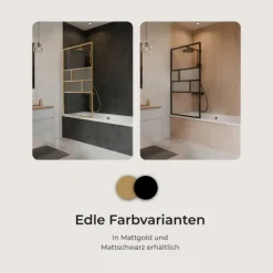 Badewannenfaltwand SCHULTE Komfort Carvella 1-teilig, 80 x 140 cm, 6 mm ESG Carvella Glasdekor, Profil Mattschwarz, mit Schmutzversiegelung, links/rechts montierbar