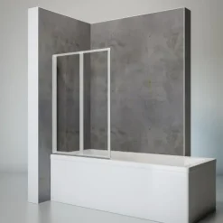 Badewannenfaltwand SCHULTE Komfort 2-teilig, ohne Bohren, 87 x 121 cm, 3 mm ESG-Klarglas, Profil Aluminium, links/rechts montierbar
