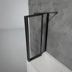 Badewannenfaltwand SCHULTE Komfort 2-teilig, mit Seitenwand, ohne Bohren, 89 x 121 cm, 3 mm ESG-Klarglas, Profil Schwarz, links/rechts montierbar