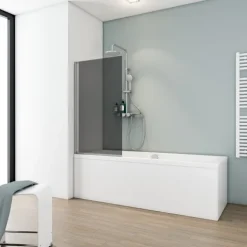 Badewannenfaltwand SCHULTE Komfort 1-teilig, rahmenlos, schwenkbar, 70 x 130 cm, 5 mm ESG-Klarglas, Profil Aluminium, links/rechts montierbar