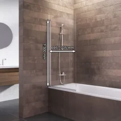 Badewannenfaltwand SCHULTE Komfort 1-teilig, rahmenlos, schwenkbar, 70 x 130 cm, 5 mm ESG-Klarglas, Profil Aluminium, links/rechts montierbar