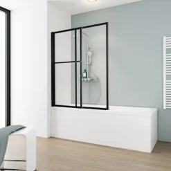 Badewannenfaltwand SCHULTE Komfort 2-teilig, ausziehbar, schwenkbar, 118 x 140 cm, 3 mm ESG-Klarglas, Profil Schwarz, links/rechts montierbar