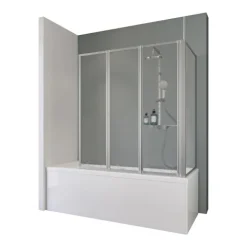 Badewannenfaltwand SCHULTE Komfort 3-teilig, 129 x 140 cm, 2, 4 mm Kunststoffglas Tropfen, Profil Aluminium, links/rechts montierbar