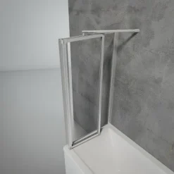 Badewannenfaltwand SCHULTE Komfort 2-teilig, mit Seitenwand, ohne Bohren, 89 x 121 cm, 3 mm ESG-Klarglas, Profil Aluminium, links/rechts montierbar