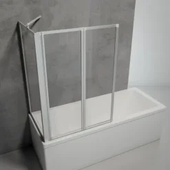 Badewannenfaltwand SCHULTE Komfort 2-teilig, mit Seitenwand, ohne Bohren, 89 x 121 cm, 3 mm ESG-Klarglas, Profil Aluminium, links/rechts montierbar