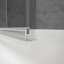 Badewannenfaltwand SCHULTE Komfort 1-teilig, schwenkbar, 69, 5 x 130 cm, 5 mm ESG Querstreifen, Profil Weiß, links/rechts montierbar