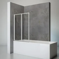 Badewannenfaltwand SCHULTE Komfort 2-teilig, schwenkbar, ohne Bohren, 87 x 121 cm, 3 mm ESG-Klarglas, Profil Aluminium, links/rechts montierbar