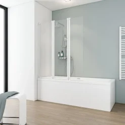Badewannenfaltwand SCHULTE Komfort 3-teilig, 124 x 130 cm, 3 mm ESG-Klarglas, Profil Weiß, links/rechts montierbar