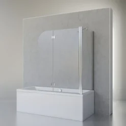 Badewannenfaltwand SCHULTE Komfort 2-teilig, mit Seitenwand, 113 x 142 cm, 5 mm ESG-Klarglas, Profil Chrom, links/rechts montierbar