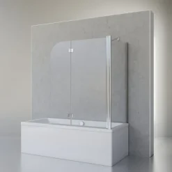 Badewannenfaltwand SCHULTE Komfort 2-teilig, mit Seitenwand, 113 x 142 cm, 5 mm ESG-Klarglas, Profil Chrom, links/rechts montierbar