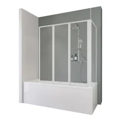 Badewannenfaltwand SCHULTE Komfort 3-teilig, 129 x 140 cm, 2, 4 mm Kunststoffglas Tropfen, Profil Weiß, links/rechts montierbar
