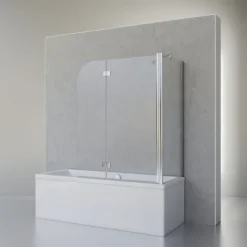 Badewannenfaltwand SCHULTE Komfort 2-teilig, mit Seitenwand, 113 x 142 cm, 5 mm ESG-Klarglas, Profil Chrom, links/rechts montierbar