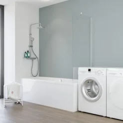 Badewannenfaltwand SCHULTE Komfort 1-teilig, mit Stabilisator, 70 x 140 cm, 5 mm ESG-Klarglas, Profil Aluminium, links/rechts montierbar