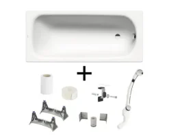 Badewannen Set KALDEWEI SANIFORM PLUS 373 All-in-One Set 75 x 170 cm alpinweiß glänzend inkl. Fußgestell und Ablaufgarnitur 133600010001