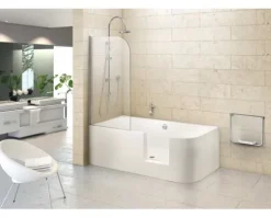 Badewannen Set OTTOFOND Free-Gate 80 x 180 cm rechte Ecke abgerundet weiß glänzend mit Ab- und Überlaufgarnitur mit Wassereinlauf 703919