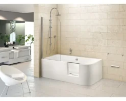 Badewannen Set OTTOFOND Free-Gate 80 x 180 cm rechte Ecke abgerundet weiß glänzend mit Ab- und Überlaufgarnitur mit Wassereinlauf 703919