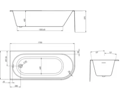 Badewannen Set OTTOFOND Mirador 170 x 75 cm Rundung links Montage in rechter Ecke weiß 703962