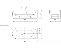Badewanne OTTOFOND Afinar Corner 80 x 180 cm linke Ecke abgerundet weiß glänzend 703945