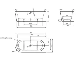 Badewanne OTTOFOND Messina 78 x 178 cm linke Ecke abgerundet weiß glänzend 703802