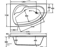 Badewanne OTTOFOND Poel 110 x 175 cm weiß glatt glänzend 860401
