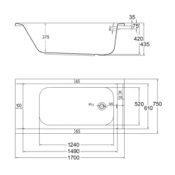 Badewanne Schulte Como 170x75 cm Komplettset mit Wannenträger und Ab- und Überlaufgarnitur