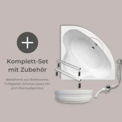 Badewanne Schulte Coralia 140x140 cm Komplettset mit Fußgestell, Schürze und Ab- und Überlaufgarnitur