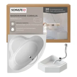 Badewanne Schulte Coralia 140x140 cm Komplettset mit Wannenträger und Ab- und Überlaufgarnitur