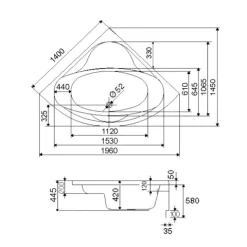 Badewanne Schulte Coralia 140x140 cm Komplettset mit Wannenträger und Ab- und Überlaufgarnitur