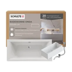 Badewanne Schulte Onda 200x90 cm Komplettset mit Wannenträger und Ab- und Überlaufgarnitur