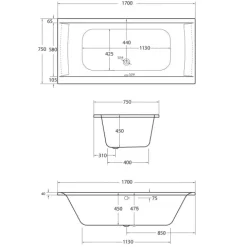 Badewanne Schulte Onda 170x75 cm Komplettset mit Wannenträger und Ab- und Überlaufgarnitur