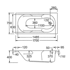Badewanne Schulte Ozea 170x75 cm Komplettset mit Wannenträger und Ab- und Überlaufgarnitur