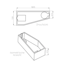 Badewanne Schulte Riva links 170x75 cm mit Wannenträger und Ab- und Überlaufgarnitur