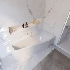 Badewanne Schulte Riva rechts 170x75 cm mit Fußgestell und Ab- und Überlaufgarnitur