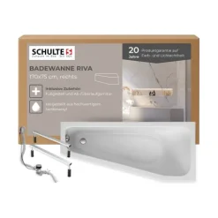 Badewanne Schulte Riva rechts 170x75 cm mit Fußgestell und Ab- und Überlaufgarnitur